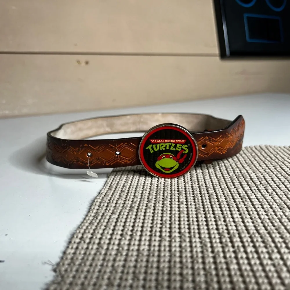 Vintage 1988 TMNT Raphael Belt Kids Brown Leather Lee Co Teenage Mutant Ninja